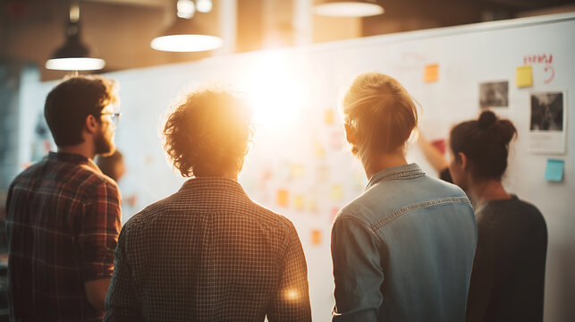 Brainstorming team meeting collaboration strategy planning in office space - Powered by Adobe