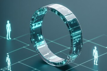 Futuristic Wearable Tech: Transparent Smart Ring Displaying Health Data with Human Figures