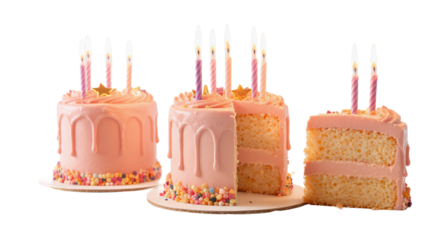 Festive Pink Cakes with Lit Candles and Decorations