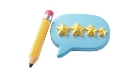 Five Star Review with Speech Bubble and Pencil