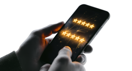 Five-Star Rating on Smartphone Screen Customer Review Concept