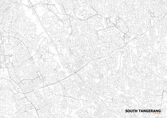 Vector city map of South Tangerang showing detailed highways and urban layout in zoomed view with city streets and infrastructure.
