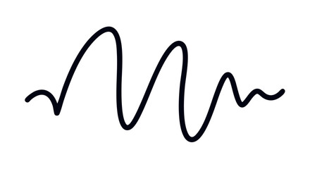 Black line drawing of a sine wave, resembling a sound wave or heartbeat rhythm, isolated on a white background.