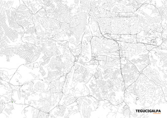 Vector city map of Tegucigalpa showing detailed highways and urban layout in zoomed view with city streets and infrastructure.
