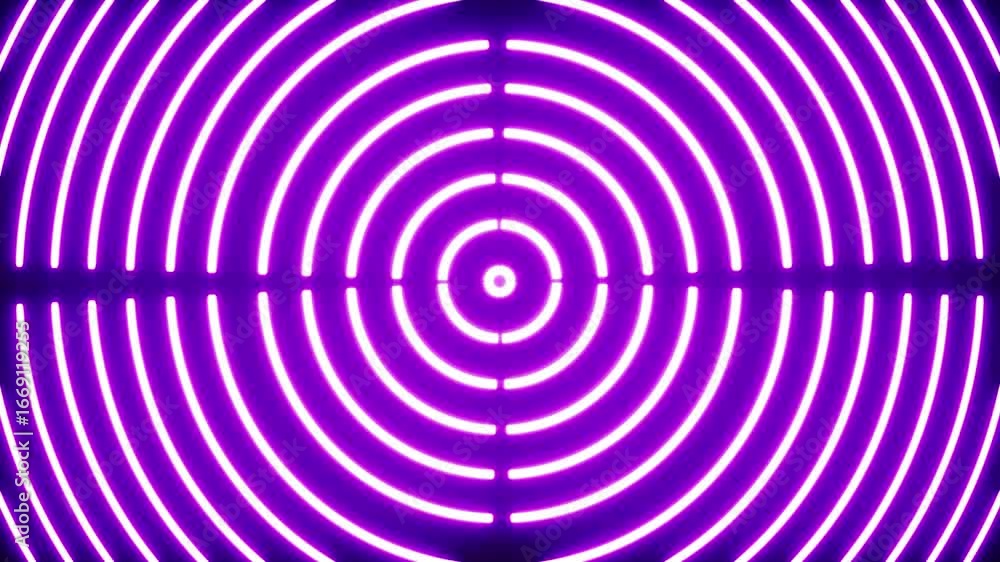 Poster purple neon concentric circles expanding and contracting loop