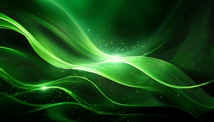 vibrant green abstract flowing waves with subtle sparkles background
