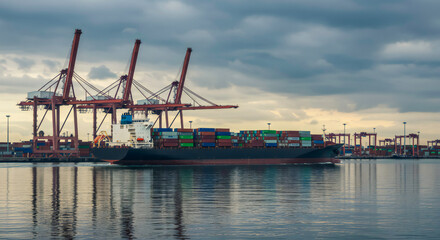 Cargo Ship Docking at Industrial Port