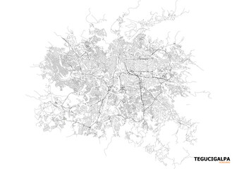 Vector city map of Tegucigalpa showing complete highways across the city in full layout view without zoom.

