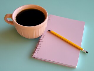 Pink Notebook Pencil Coffee Mug Flatlay Pastel Desk