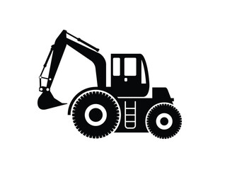 Backhoe vehicle. Simple illustration in black and white