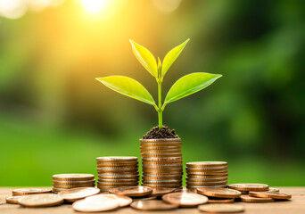 CSR Business Concept – Green Plant Growing on Coins