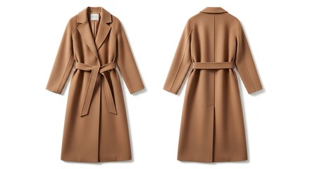 Elegant classic beige wool coat with wide lapel in full-length view perfect for winter fashion and timeless style statements