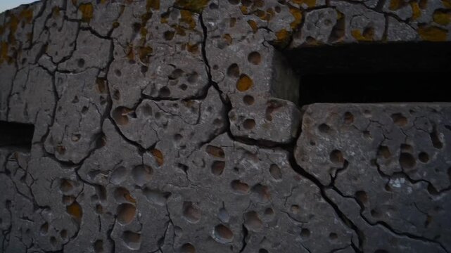 World War II defensive concrete structure in France showing combat damage