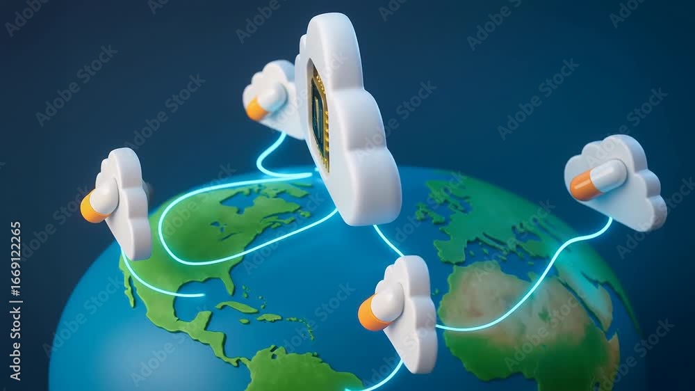 Aufkleber artificial intelligence cloud computing connects drug capsules across globe new drug development uni