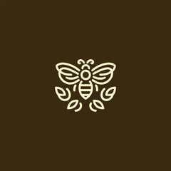 Minimalist bee and flower abstract line art logo.