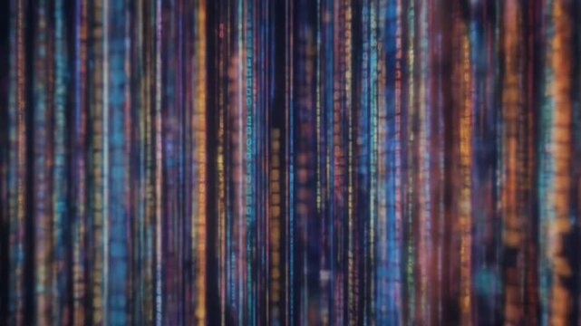 Vertical columns of colorful binary code, symbolizing data and digital technology. 4k video