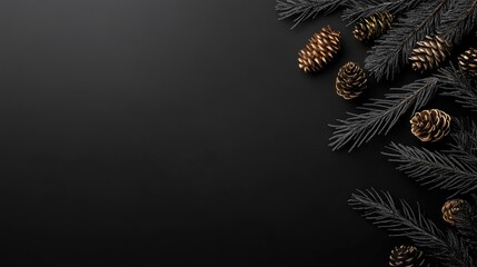 Elegant Black and Gold Christmas Composition: Pine Cones and Branches