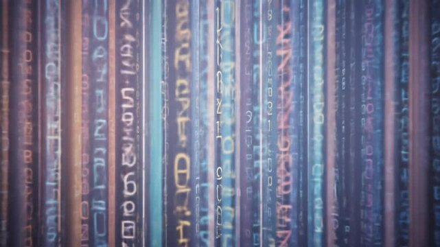 Vertical columns of colorful binary code, symbolizing data and digital technology. 4k video