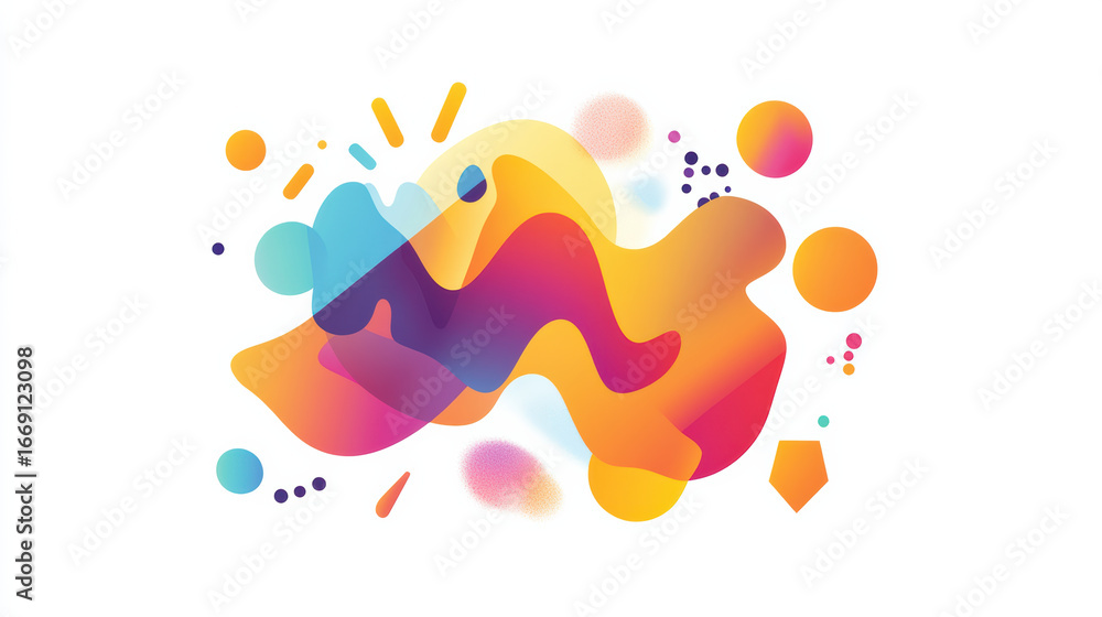 Poster vibrant abstract design featuring fluid shapes and colorful elements, creating dynamic and energetic