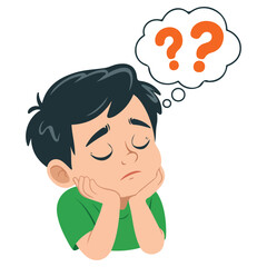 Child thinking with question mark vector isolated illustration