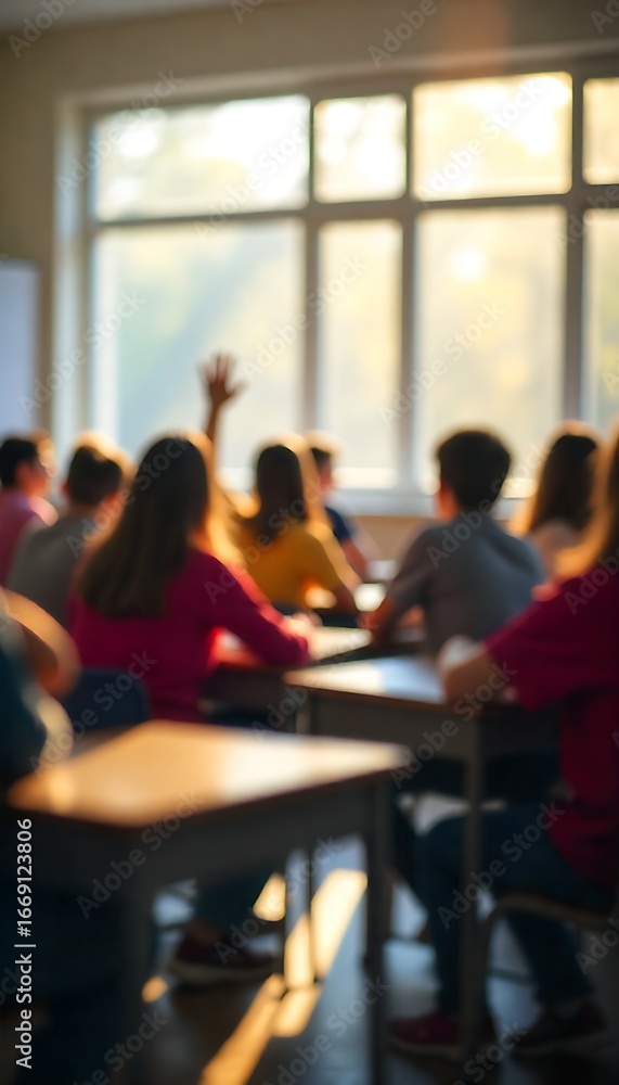 Poster Generative AI Depicts Classroom Scene with Student Interaction.