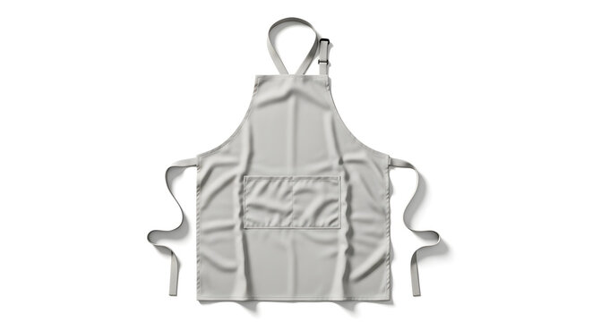 A plain white apron with two pockets and adjustable straps is displayed against a white background.