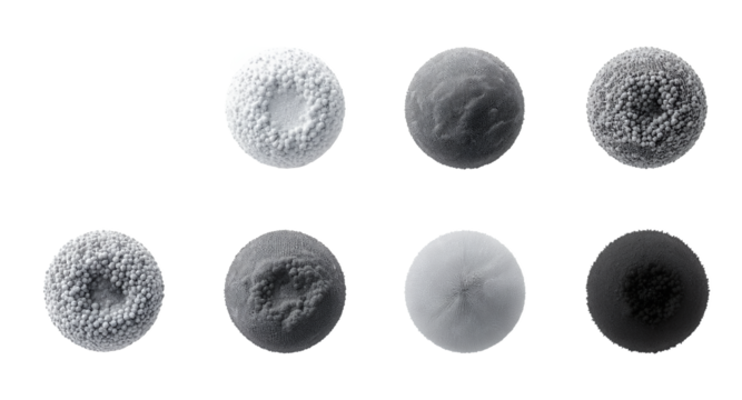 Set of 3D Spheres with Textured Surfaces in Grayscale