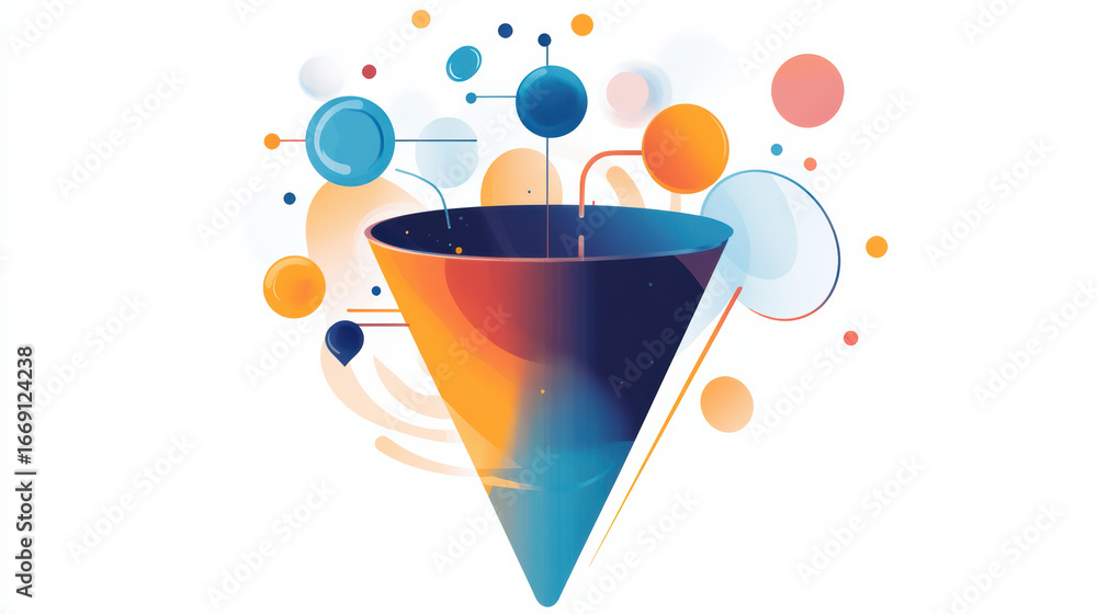Poster abstract innovation funnel with blend of colors and shapes, representing creativity and ideas flowin