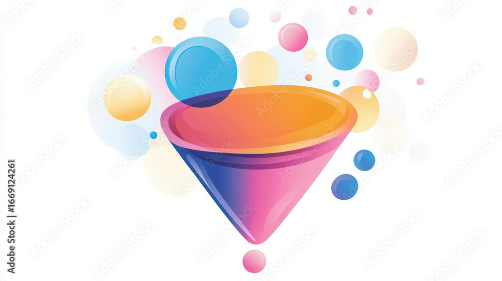 Poster colorful abstract innovation funnel design featuring blend of vibrant colors and circular shapes, cr