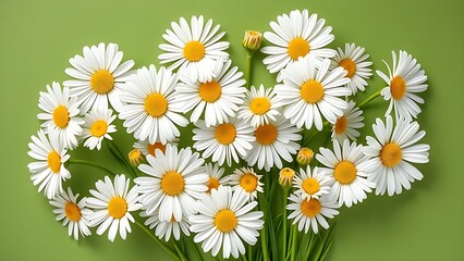 Obraz premium A natural arrangement of white daisies against a green background, exuding freshness.