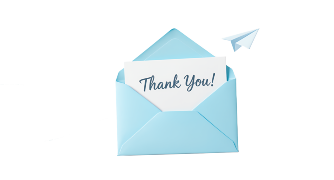 Thank You Card in Envelope with Paper Airplane - Gratitude and Appreciation Concept