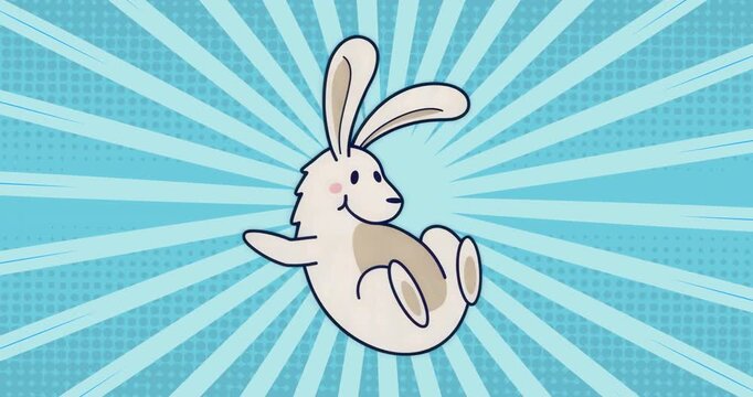 Cartoon rabbit popping into frame starting gentle rocking cycle for looping animation demo