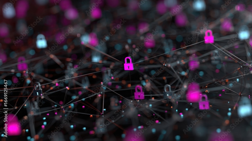Poster a concentrated view of interconnected devices forming an edge network with visual encryption shields