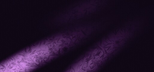 Dark purple floral texture background with soft diagonal light streaks and subtle flower pattern creates elegant abstract backdrop with copy space.