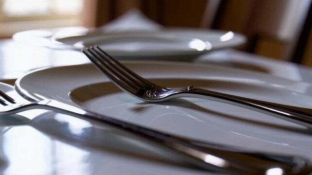 Cutlery items including sharp blade and pronged utensil for eating