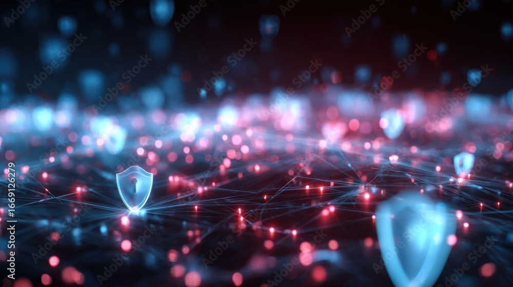 Poster a concentrated view of interconnected devices forming an edge network with visual encryption shields