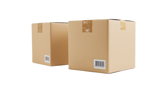 Two Cardboard Boxes on White Background, Shipping and Packaging Concept