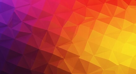 Obraz premium Vibrant abstract background featuring a geometric design with triangles and a gradient of purple, red, orange, and yellow tones.