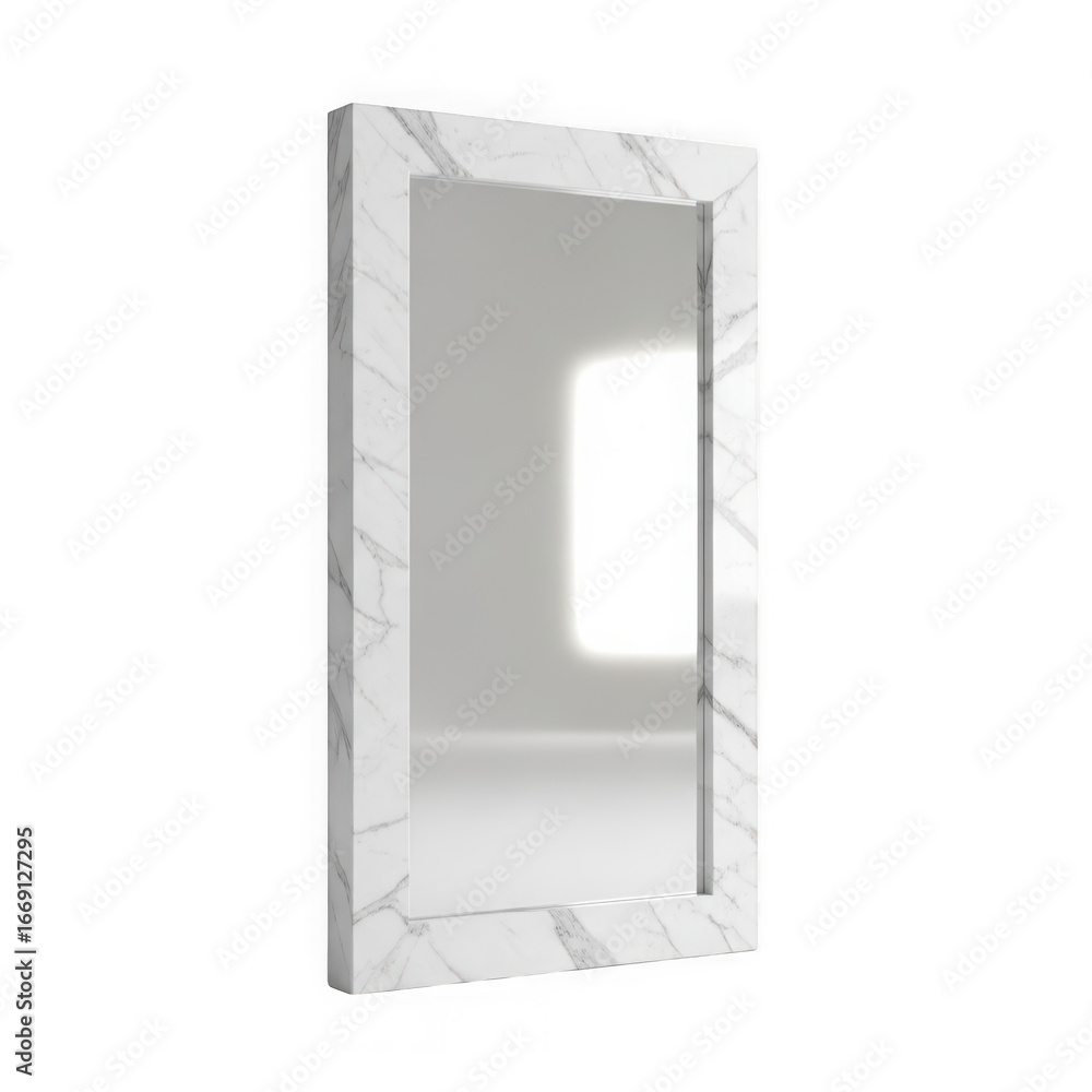 Poster rectangular wall mirror with a marble effect frame, isolated on transparent background