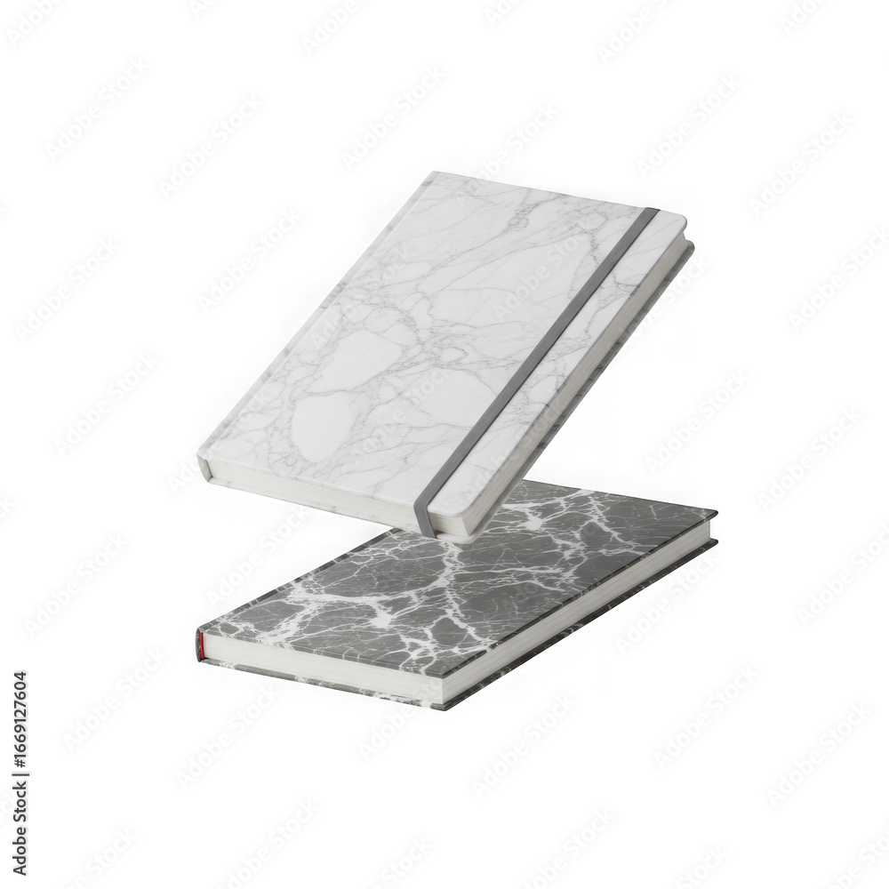 Aufkleber two marble pattern notebooks, one open and one closed, isolated on transparent background