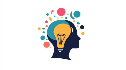 Creative brainstorming icon featuring light bulb and colorful abstract shapes representing ideas and innovation. This design symbolizes inspiration and process of generating new concepts