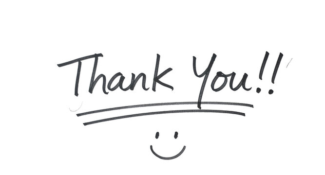A Handwritten Thank You Message with Smiley Face.