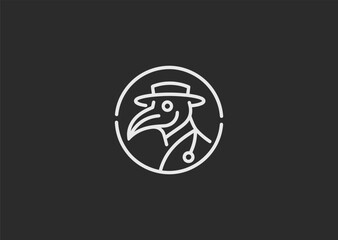 A simple minimalist Plague Doctor logo in line style, symbolizing mystery, history, and dark medical tradition