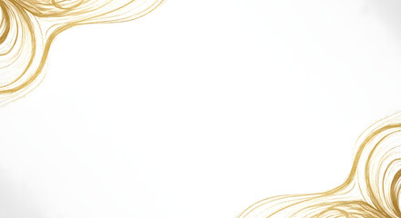 Abstract gold lines create flowing, elegant borders on a white background.