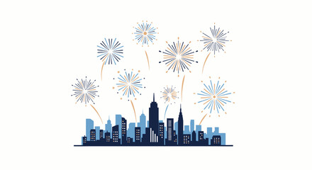 Obraz premium Skyline Celebration Fireworks Over a Modern Cityscape Vector Illustration