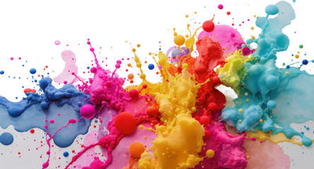 Abstract Paint Splash Burst, Colorful Liquid Splatter Art, Vibrant Colors on White Background, Creative Design