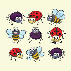 Obraz premium Cute Cartoon Bees Ladybugs and Spiders Vector Collection