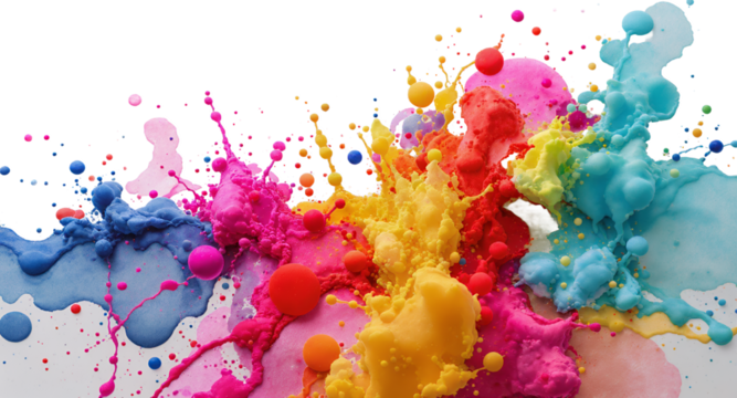 Abstract Paint Splash Burst, Colorful Liquid Splatter Art, Vibrant Colors on White Background, Creative Design