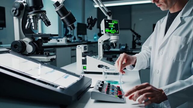 Researcher Performing Scientific Procedure for Depositing Metal Onto Surface Utilizing Specialized Laboratory Apparatus