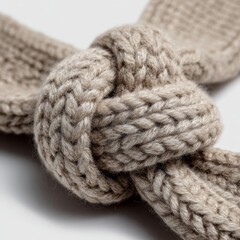 A knotted scarf is shown in a close up